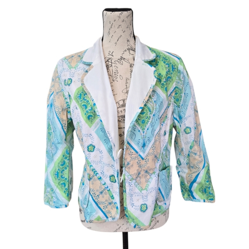 Nine & Company Reversible White Paisley Single Breasted Blazer Jacket 14